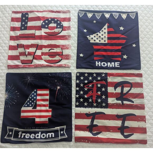 🇺🇸 Set of 4 Patriotic 18x18 Pillow Covers – Stars, Stripes, Freedom! - Picture 1 of 3